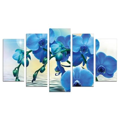 0611 Wall art decoration (set of 5 pieces) Blue orchids