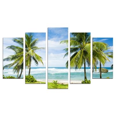 0661 Wall art decoration (set of 5 pieces) Beautiful beach with palms
