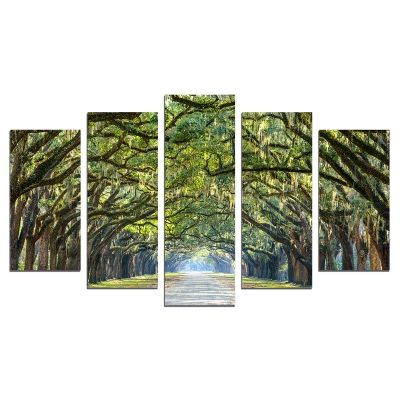 0666 Wall art decoration (set of 5 pieces) Forest landscape in green