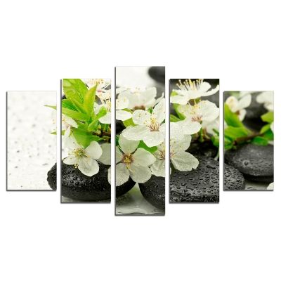 0552 Wall art decoration (set of 5 pieces) Composition with stones and blooming brunch