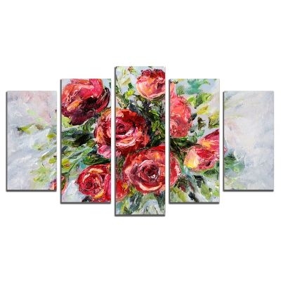 0563 Wall art decoration (set of 5 pieces) Red roses