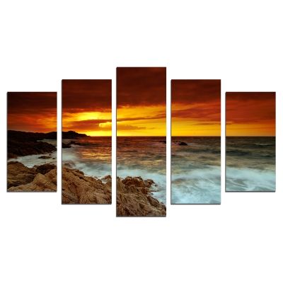 0638 Wall art decoration (set of 5 pieces)  Beautiful sea sunset
