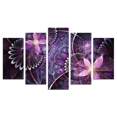 0645 Wall art decoration (set of 5 pieces) Purple abstract flowers 