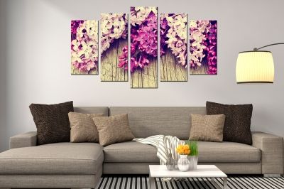  Art canvas decoration for wall with lilac in a basket