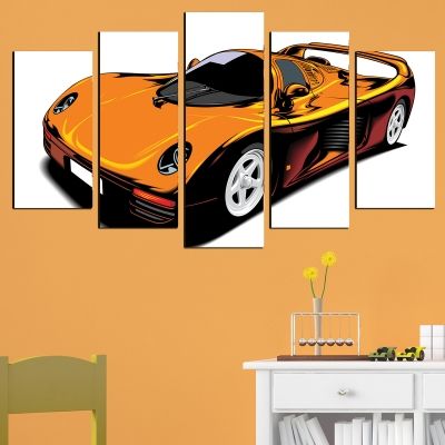 0716 Wall art decoration (set of 5 pieces) Orange car