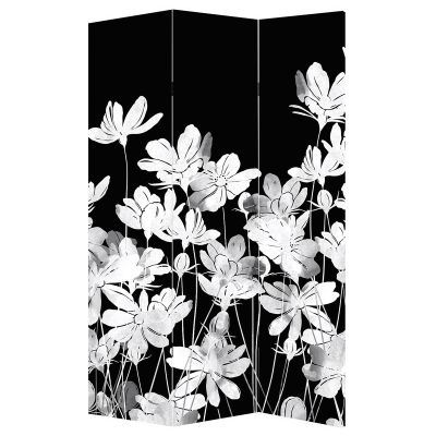 Параван за стая с принт абстрактни цветя в черно и бяло