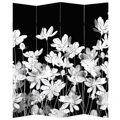 Decorative screen for room with abstract flowers black and white