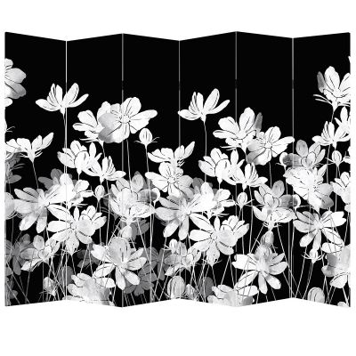 Преграда за стая - параван с принт абстрактни цветя в черно и бяло