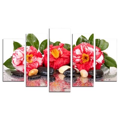 0717 Wall art decoration (set of 5 pieces) Zen composition with beautiful flowers and stones