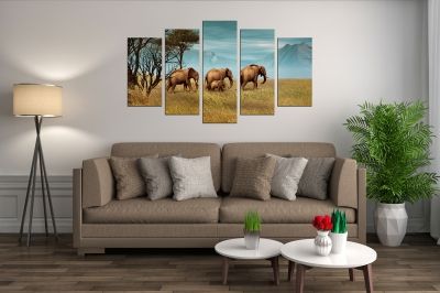 canvas wall art set Landscape with Elephant family