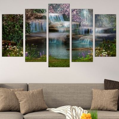 0719 Wall art decoration (set of 5 pieces) Fairy waterfalls