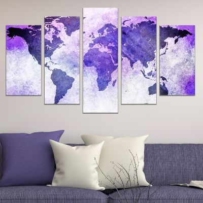 Modern abstract wall decoration set with old map purple