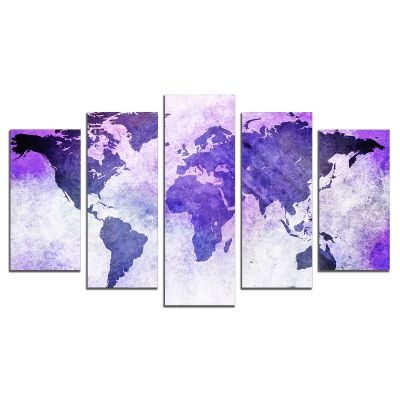 0721 Wall art decoration (set of 5 pieces) Old map purple