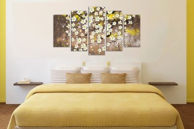 Canvas wall art set for living room with blooming branch