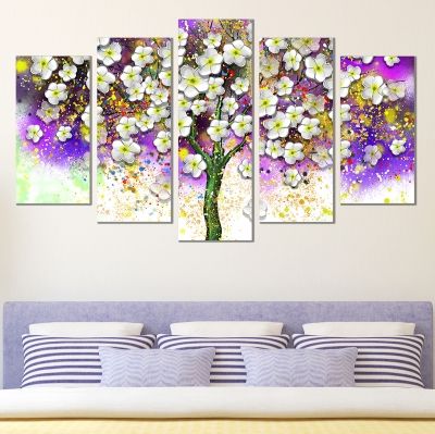 canvas wall art with blooming spring flowers white purple