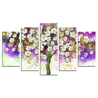 0724 Wall art decoration (set of 5 pieces) White spring flowers