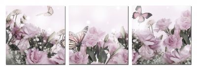 0725 Wall art decoration (set of 3 pieces) Delicate purple roses