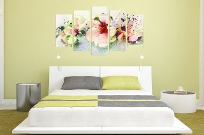 Canvas wall art set for bedroom in pastel colors with art flowers