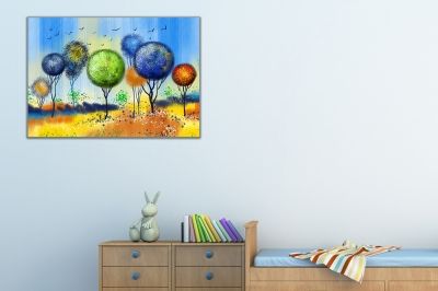 Canvas wall art set for kids room abstract treesing reproduction purple orange blue