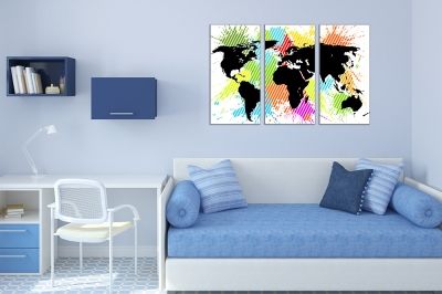 Canvas wall art set of 3 pieces world map for kid room