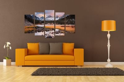canvas print decoration in with mountain landscape with lake