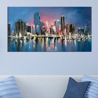 Wall art decoration for kids room abstract city blue 