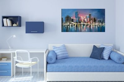 Canvas wall art for kids room abstract city ing reproduction purple orange blue