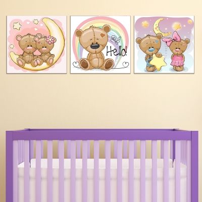set of 3 wall decorations sweet bears for kid room girl