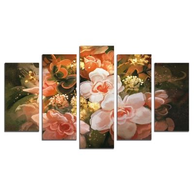 Art flowers in green, orange and pink wall art decoration for bedroom or living room
