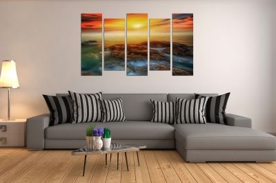 Wall decoration of 5 parts Landscape with beautiful sea and sunset