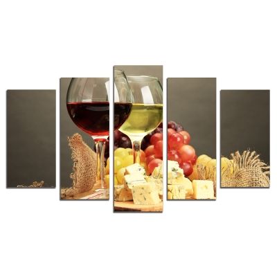 0479 Wall art decoration (set of 5 pieces) Red and white wine