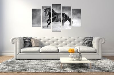 canvas wall art set interior balck and white horse