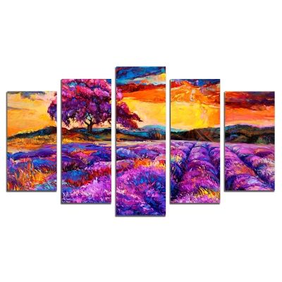 0506 Wall art decoration (set of 5 pieces) Landscape in purple