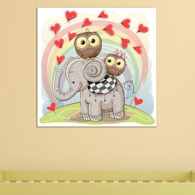 Painting for kids room elephant and owl