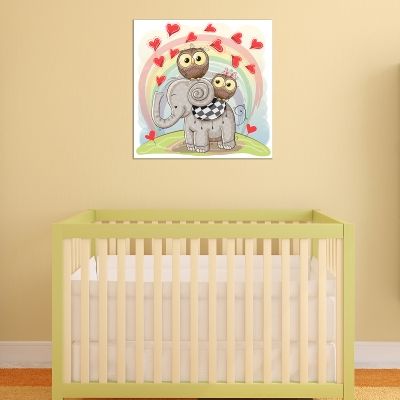 Wall art decoration for kids elephant and owl