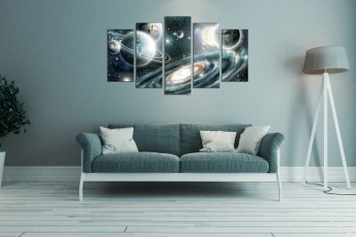 canvas wall art set interior Space and planets