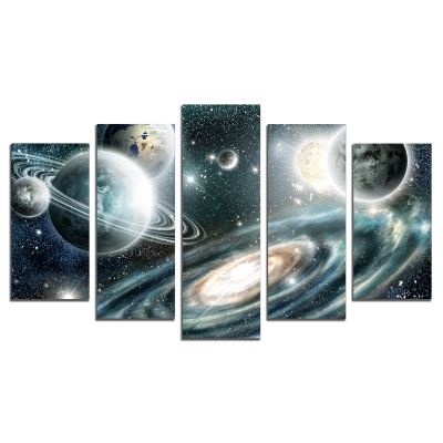 Space and planets wall art decoration set canvas