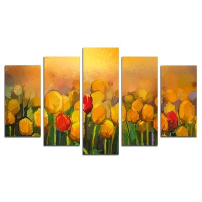 Art yellow tulips wall art set for decoration