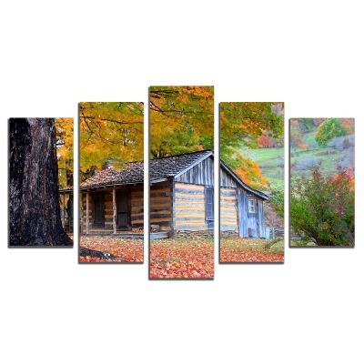 0566 Wall art decoration (set of 5 pieces) house in the woods