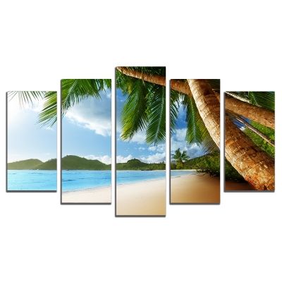 0578 Wall art decoration (set of 5 pieces) Sea landscape with exotic beach