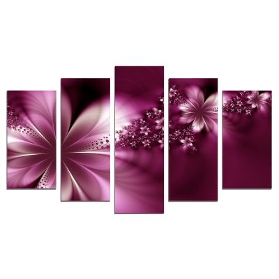 0627 Wall art decoration (set of 5 pieces) Abstract flowers in purple