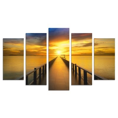 0660 Wall art decoration (set of 5 pieces)  Sea sunset with pier