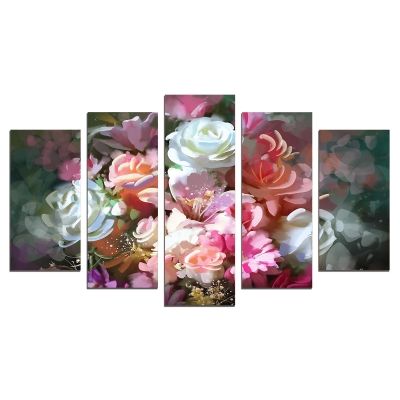 0670 Картина пано от 5 части Арт цветя в красиви цветове