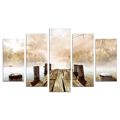 0674 Wall art decoration (set of 5 pieces)  Landscape with wooden pier