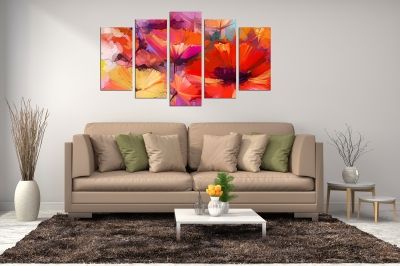 canvas wall art reproduction set with abstract flowers orange and purple colorful