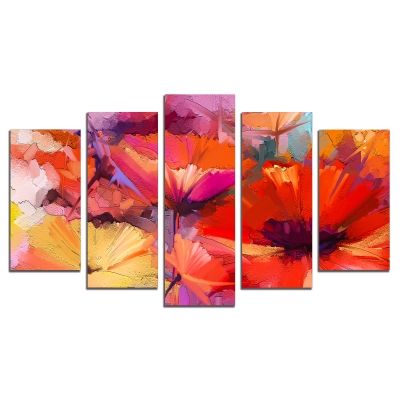 Abstract flowers reproduction - wall art decoration set of 5 pieces