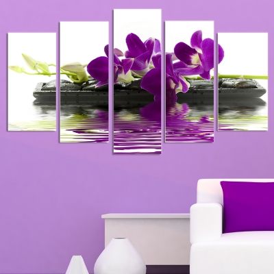 0047 Wall art decoration (set of 5 pieces) Purple orchid