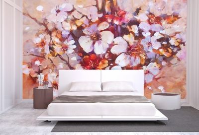 Фототапет за спалня и всекидневна с красиви арт цветя Бадемов цвят