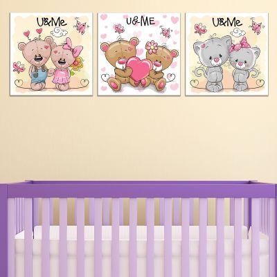 set of 3 wall decorations U and me for kid room girl