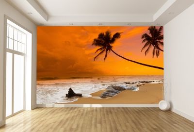 T0679 Wallpaper Sea sunset with palms